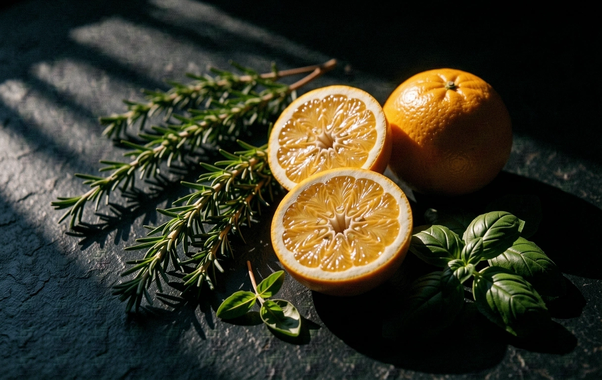 Composizione di agrumi e radici naturali